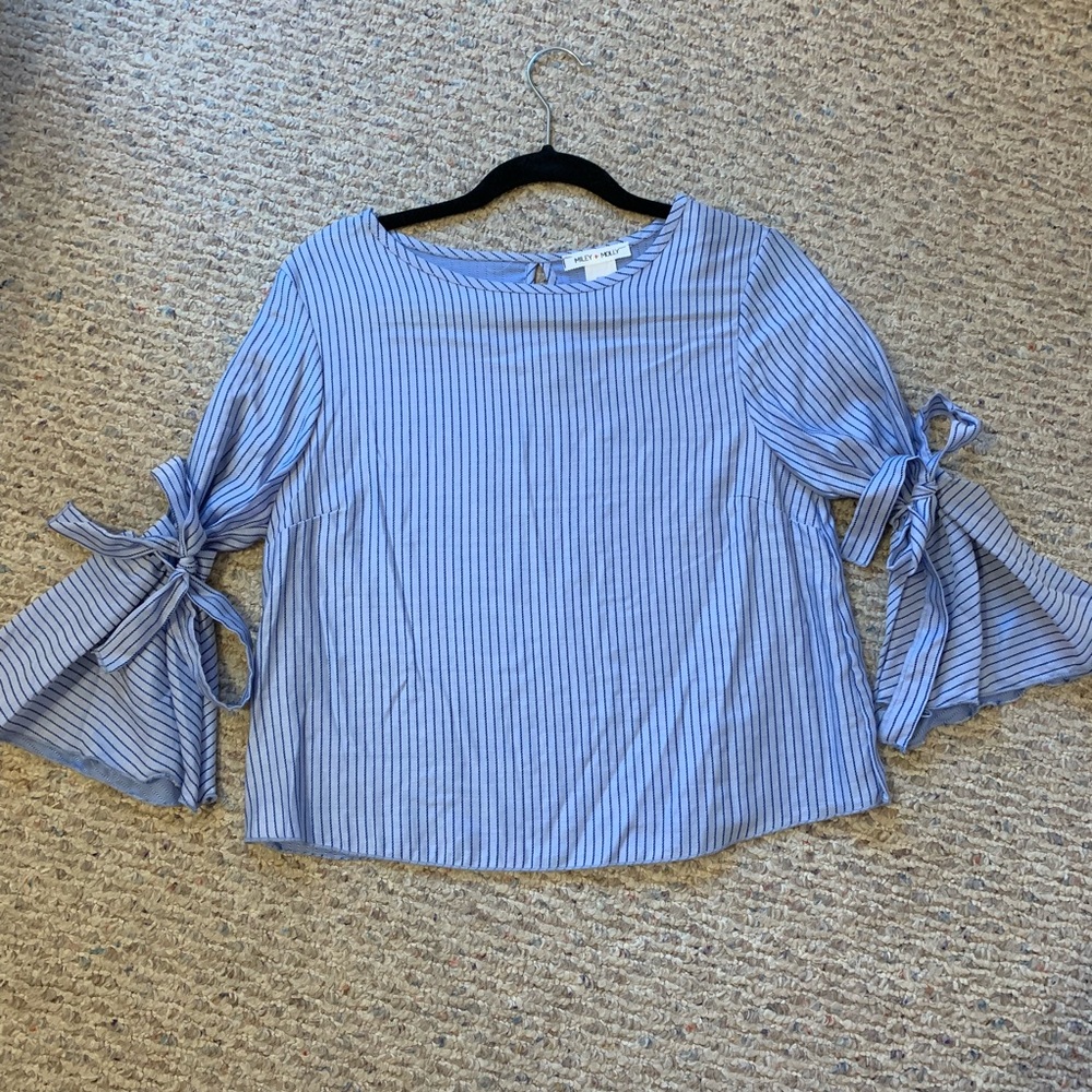 Blue Striped Top With Flare Sleeves